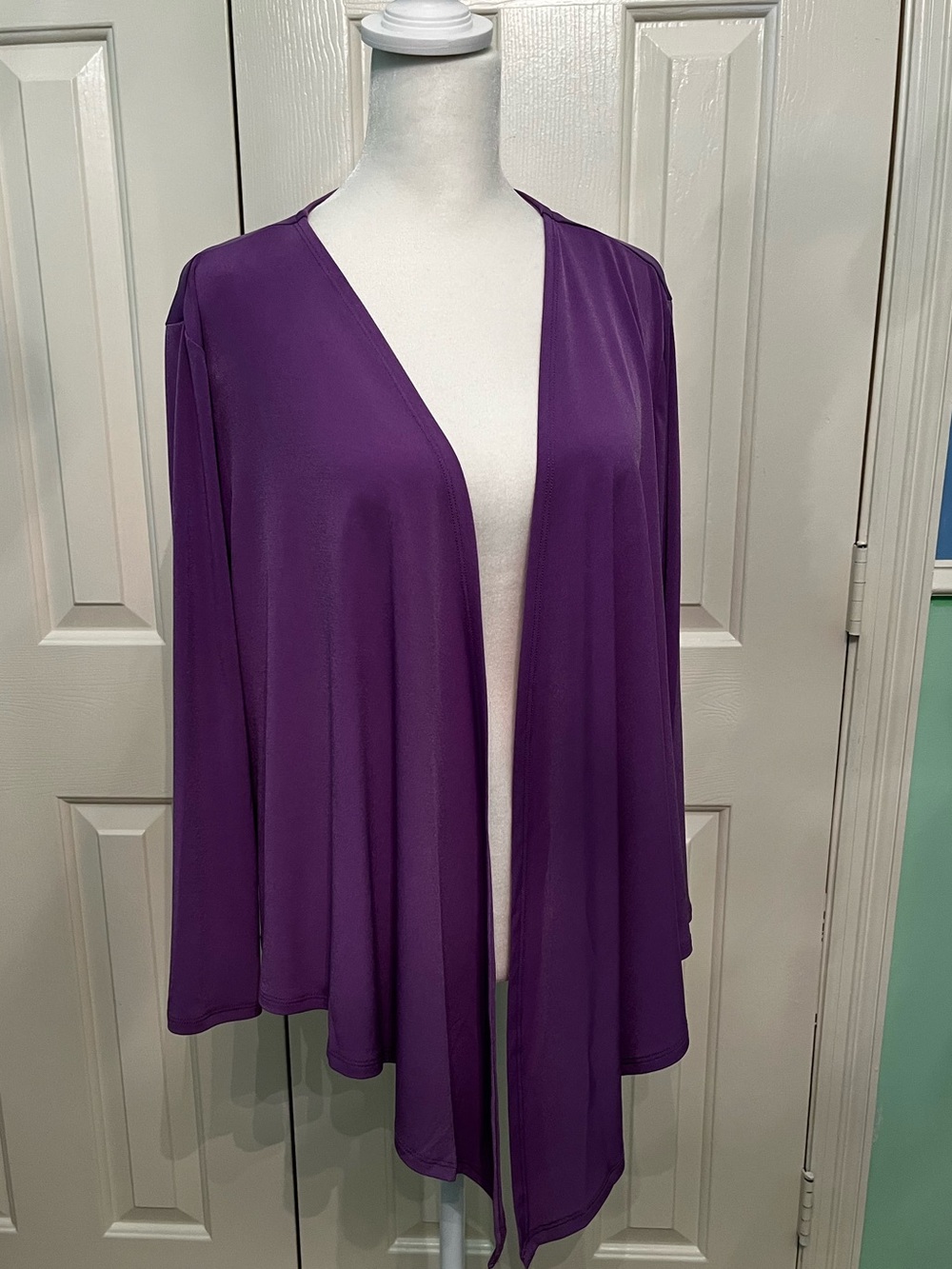 Susan Graver Purple Open-Front Draped Cardigan